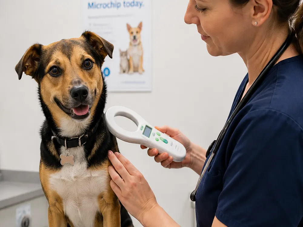A veterinarian scanning a microchip